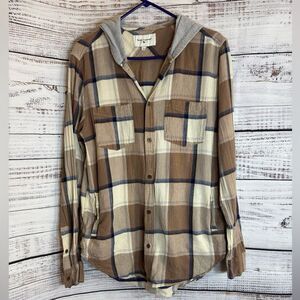 Modern Amusement shirt Womens Sz L Hoodie jacket flannel plaid button up Cotton